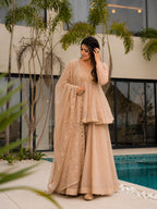 Peach Mukaish Work Tabby Organza Sharara Set