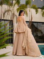 Peach Mukaish Work Tabby Organza Sharara Set
