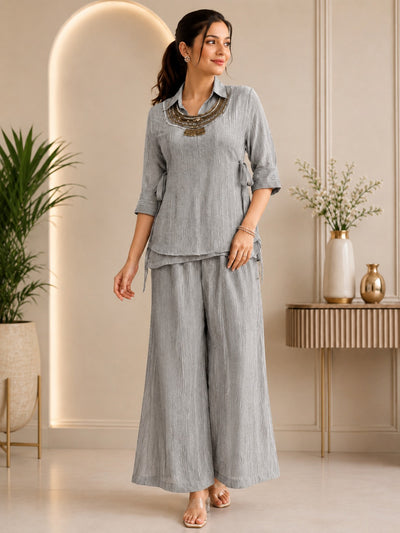 Grey Salsa Crushed Hand Work 3-Piece Co-Ord Set