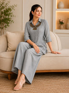 Grey Salsa Crushed Hand Work 3-Piece Co-Ord Set