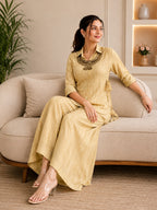 Yellow Salsa Crushed Hand Work 3-Piece Co-Ord Set