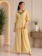 Yellow Salsa Crushed Hand Work 3-Piece Co-Ord Set
