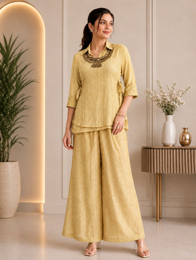 Yellow Salsa Crushed Hand Work 3-Piece Co-Ord Set