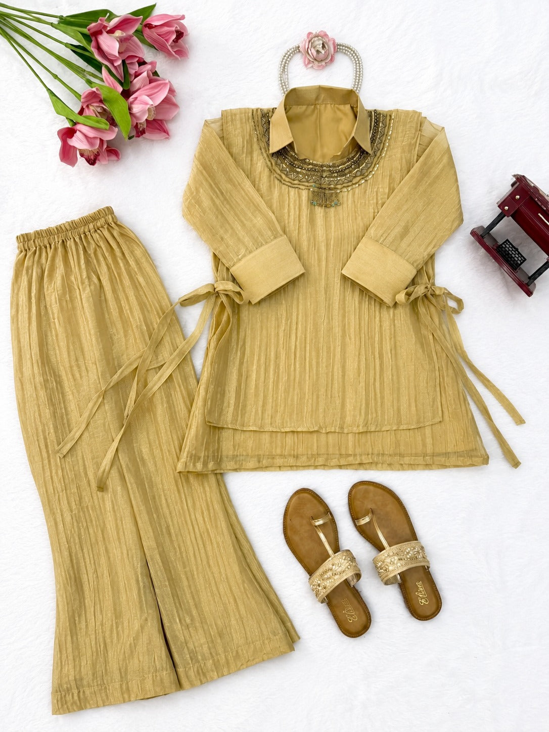Yellow Salsa Crushed Hand Work 3-Piece Co-Ord Set