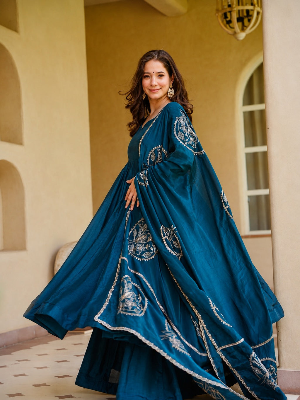 Ziva Anarkali Suit Set with Embroidered Dupatta & Palazzo