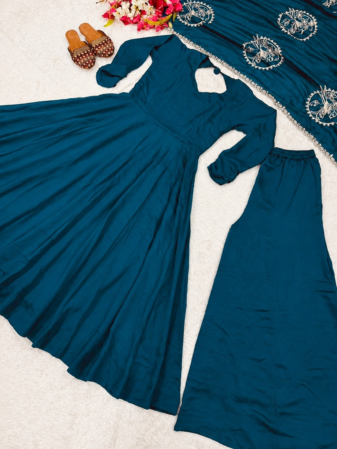 Ziva Anarkali Suit Set with Embroidered Dupatta & Palazzo