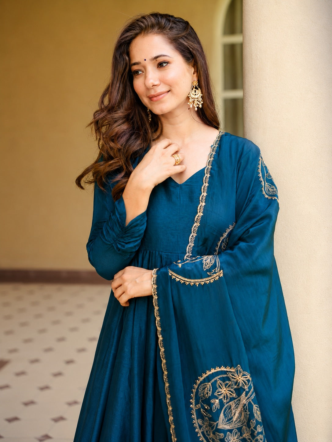 Ziva Anarkali Suit Set with Embroidered Dupatta & Palazzo