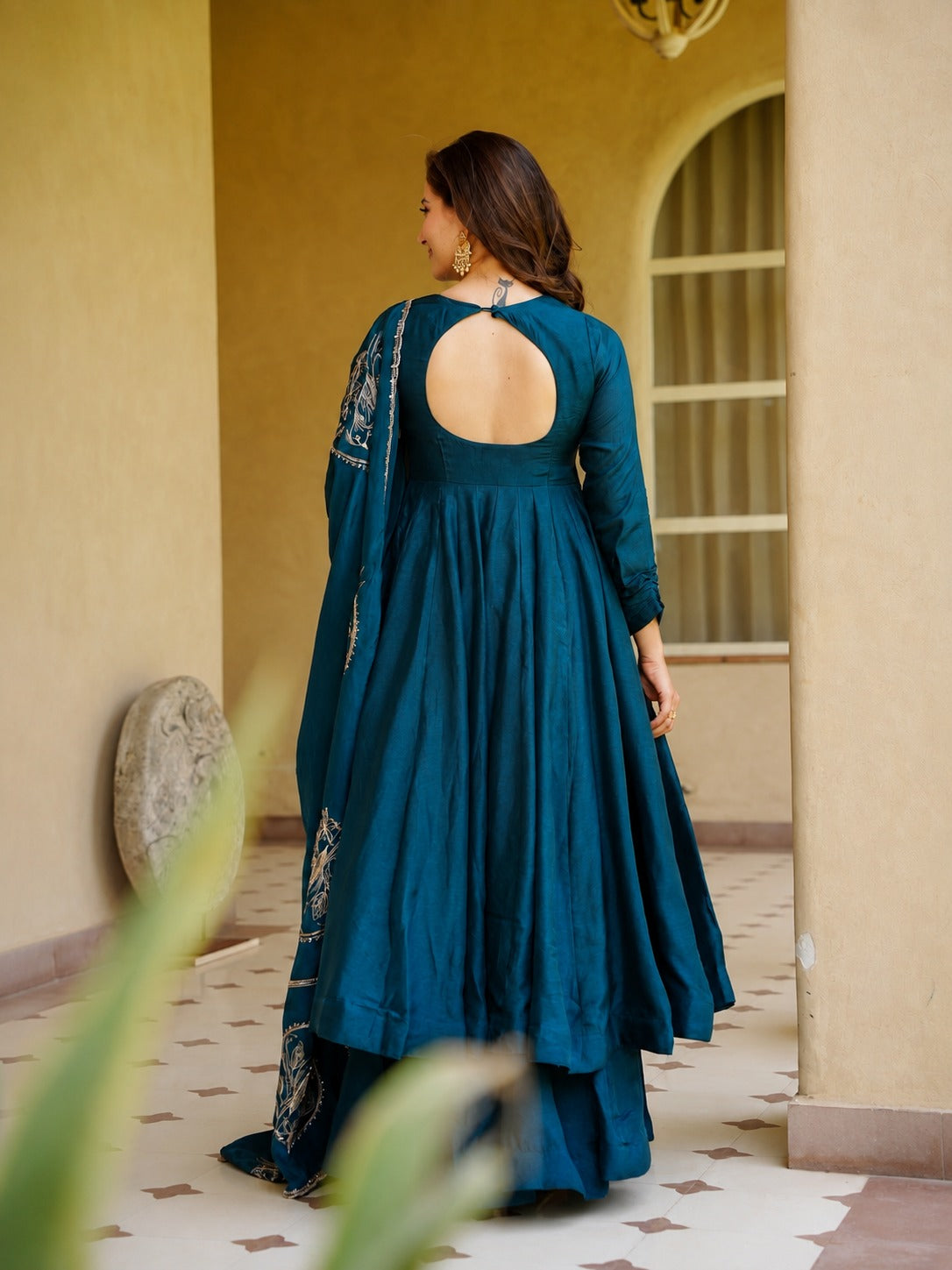 Ziva Anarkali Suit Set with Embroidered Dupatta & Palazzo