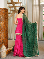 Riva Pink Bandhani Gota Patti Sharara Suit Set with Embroidered Dupatta