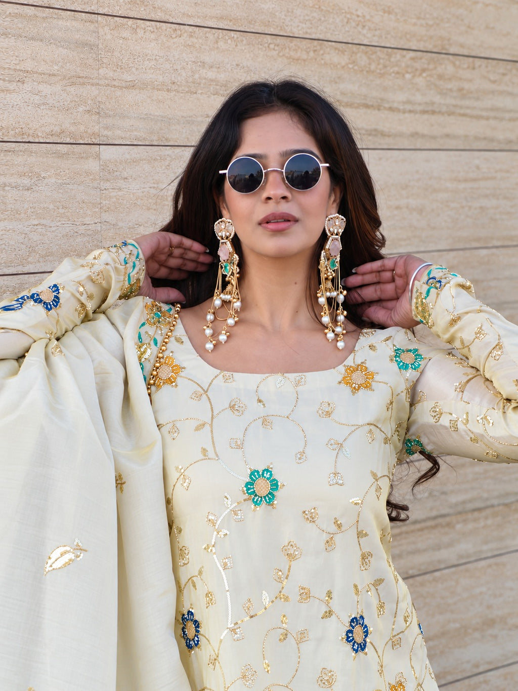 Avni Soft Chinon Embroidered Sharara Suit with Dupatta