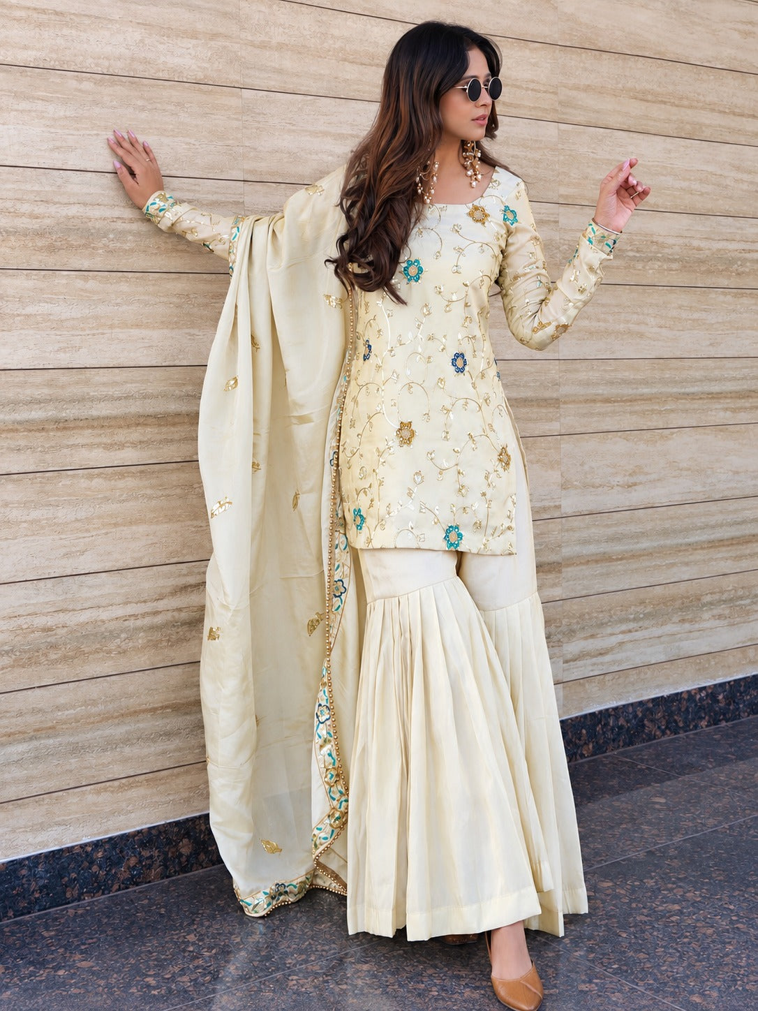 Avni Soft Chinon Embroidered Sharara Suit with Dupatta