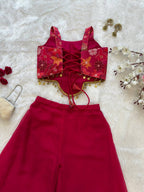 Aadhya Wine Printed Jimmy Organza Crop Top & Georgette Palazzo Co-ord Set