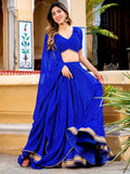 Aaru Royal Blue Striped Georgette Lehenga Choli Set with Golden Lace Border