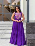 Rina Purple Soft Maslin Designer Floral Beads & Sequin Work Gown