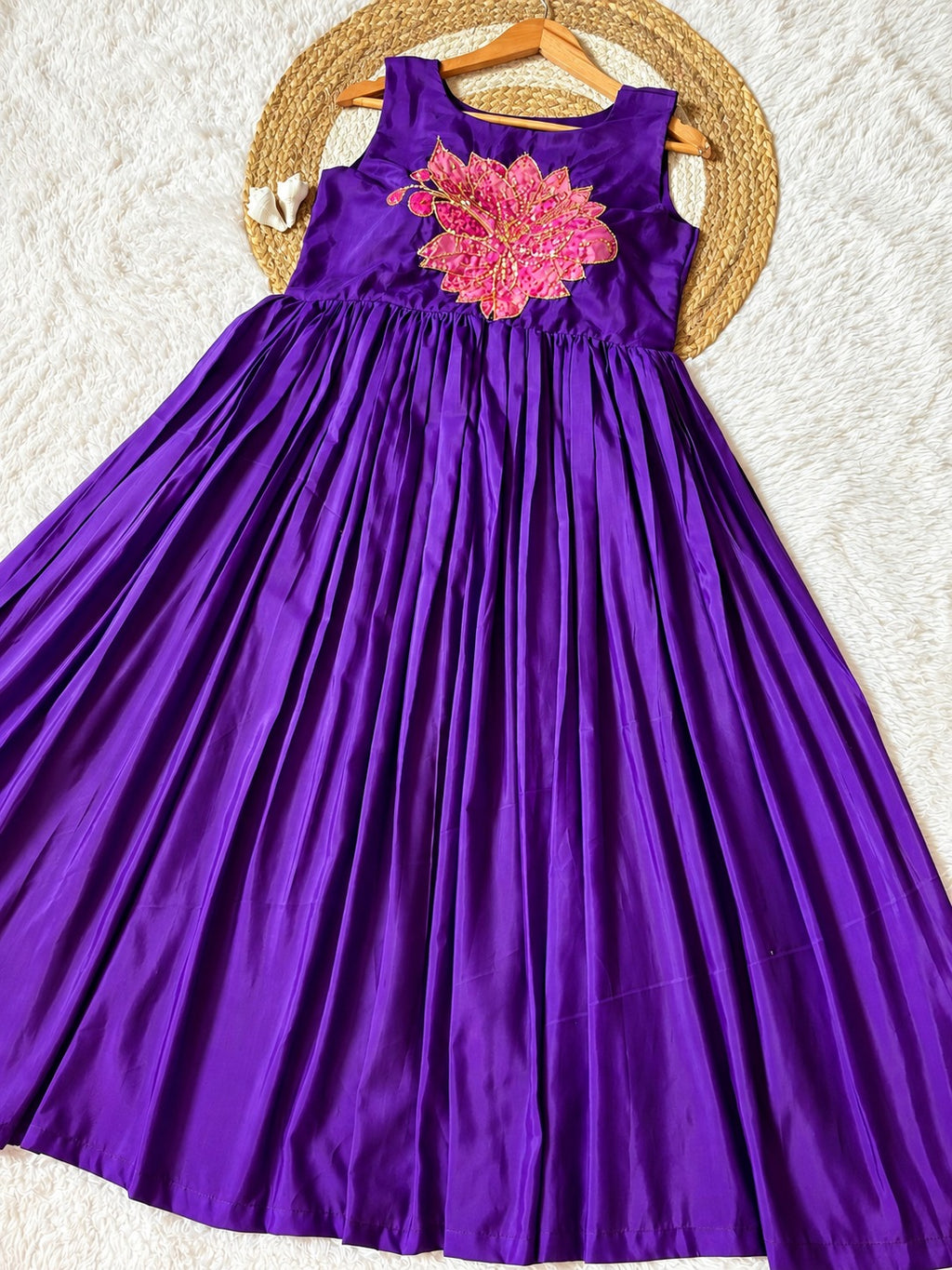 Rina Purple Soft Maslin Designer Floral Beads & Sequin Work Gown