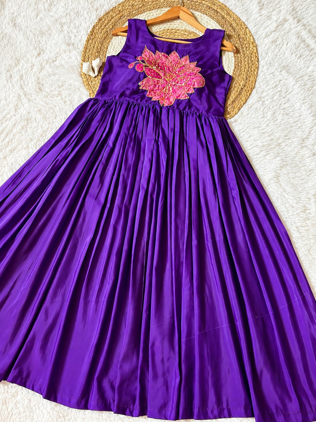 Rina Purple Soft Maslin Designer Floral Beads & Sequin Work Gown