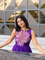 Rina Purple Soft Maslin Designer Floral Beads & Sequin Work Gown