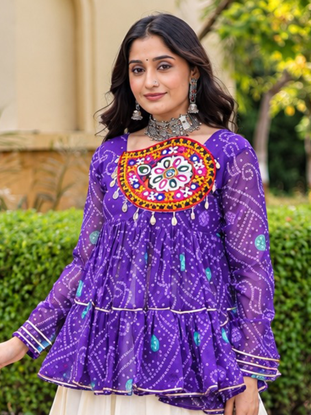 Meera purple Bandhani Gamthi Lehenga Set
