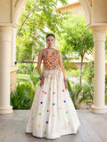 Aarohi Olive White Gamthi Mirror Work Cotton Lehenga Set