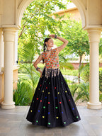 Aarohi Olive Black Gamthi Mirror Work Cotton Lehenga Set