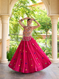 Aarohi Olive Pink Gamthi Mirror Work Cotton Lehenga Set