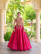 Aarohi Olive Pink Gamthi Mirror Work Cotton Lehenga Set