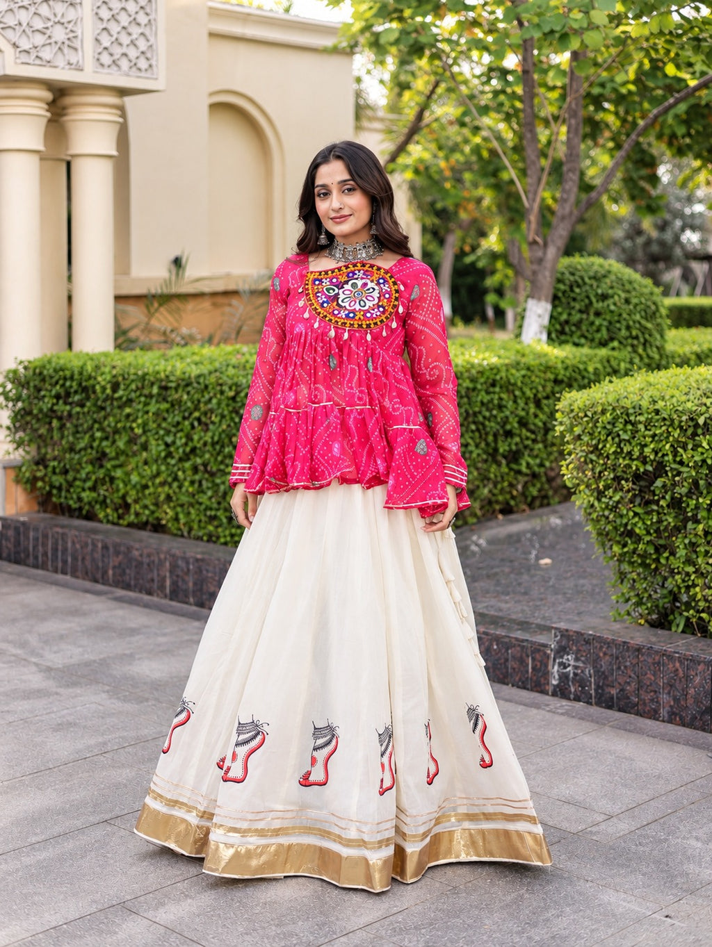 Meera pink Bandhani Gamthi Lehenga Set