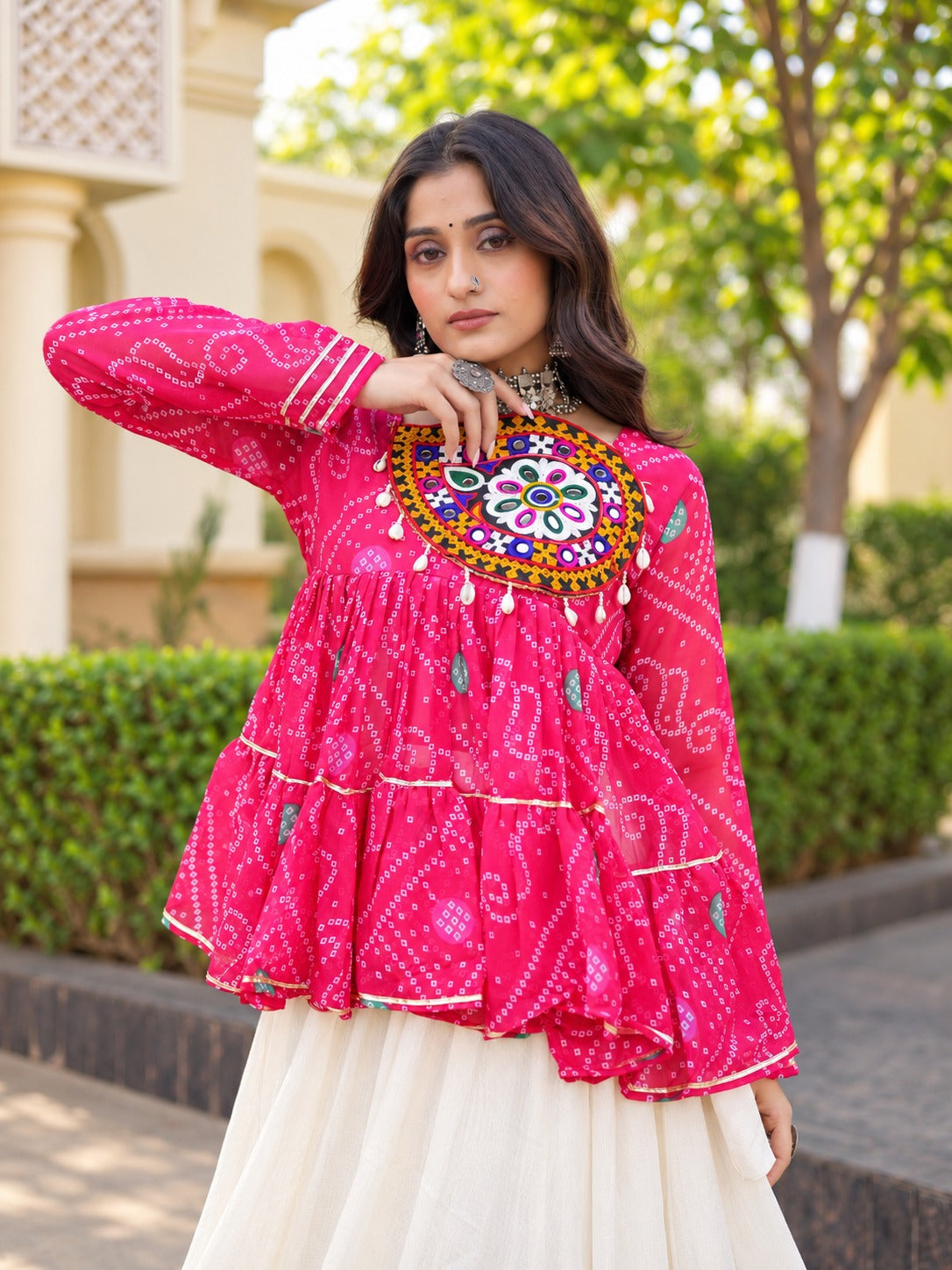 Meera pink Bandhani Gamthi Lehenga Set