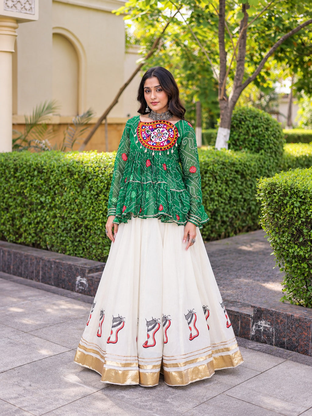 Meera Green Bandhani Gamthi Lehenga Set