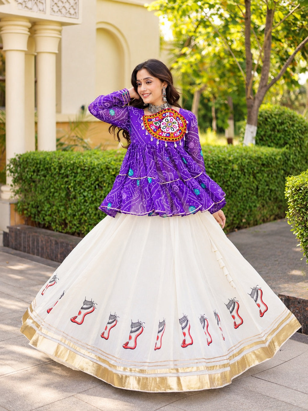 Meera purple Bandhani Gamthi Lehenga Set