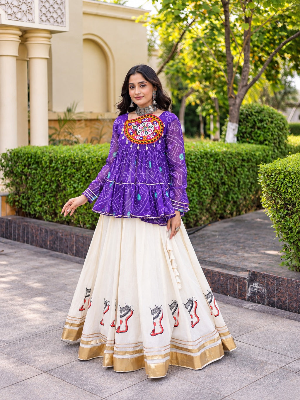 Meera purple Bandhani Gamthi Lehenga Set