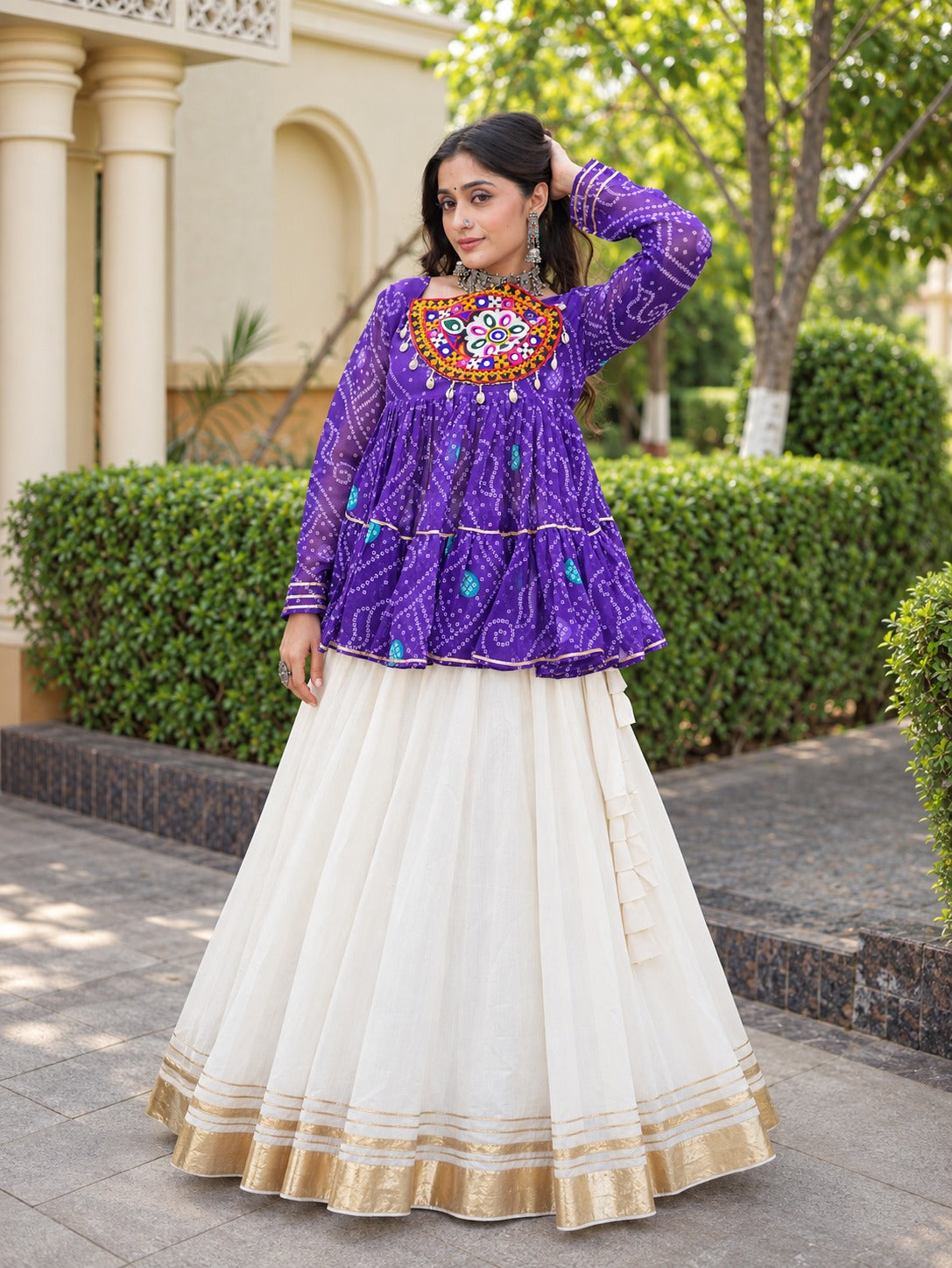 Meera purple Bandhani Gamthi Lehenga Set