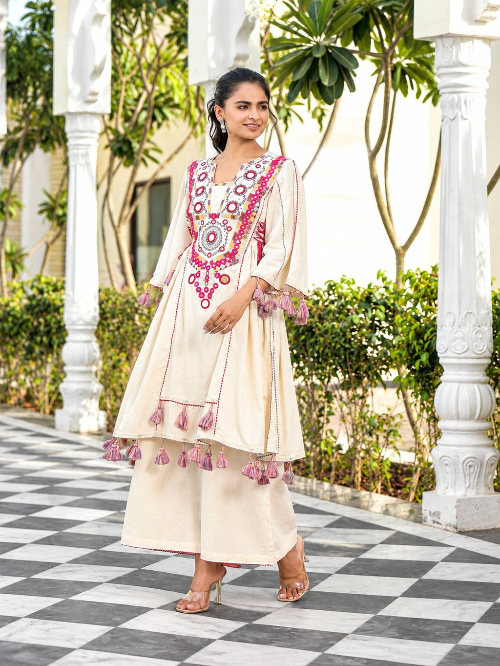 Shanaya Premium Khadi Cotton Embroidered Kurta Palazzo Set