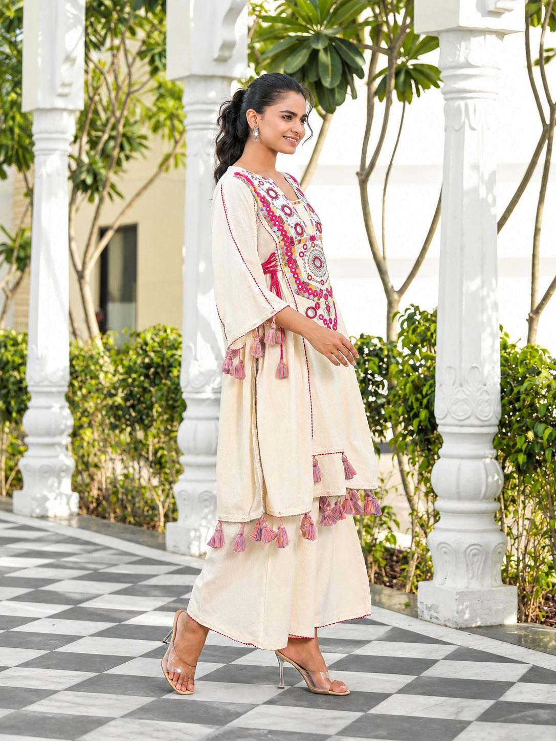 Shanaya Premium Khadi Cotton Embroidered Kurta Palazzo Set