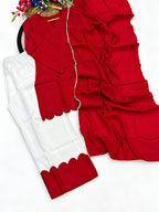 Vani Red & White Pure Mull Chanderi Palazzo Kurta Suit Set