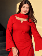 Vani Red & White Pure Mull Chanderi Palazzo Kurta Suit Set