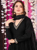 Maya Black Viscose Embroidered Anarkali Suit Set with Chanderi Dupatta