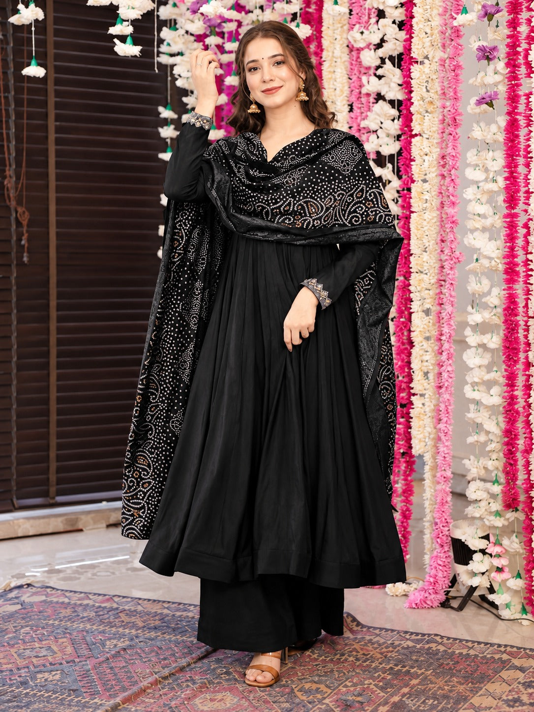 Maya Black Viscose Embroidered Anarkali Suit Set with Chanderi Dupatta