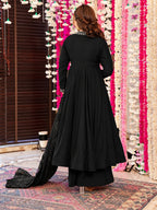 Maya Black Viscose Embroidered Anarkali Suit Set with Chanderi Dupatta