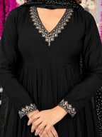 Maya Black Viscose Embroidered Anarkali Suit Set with Chanderi Dupatta