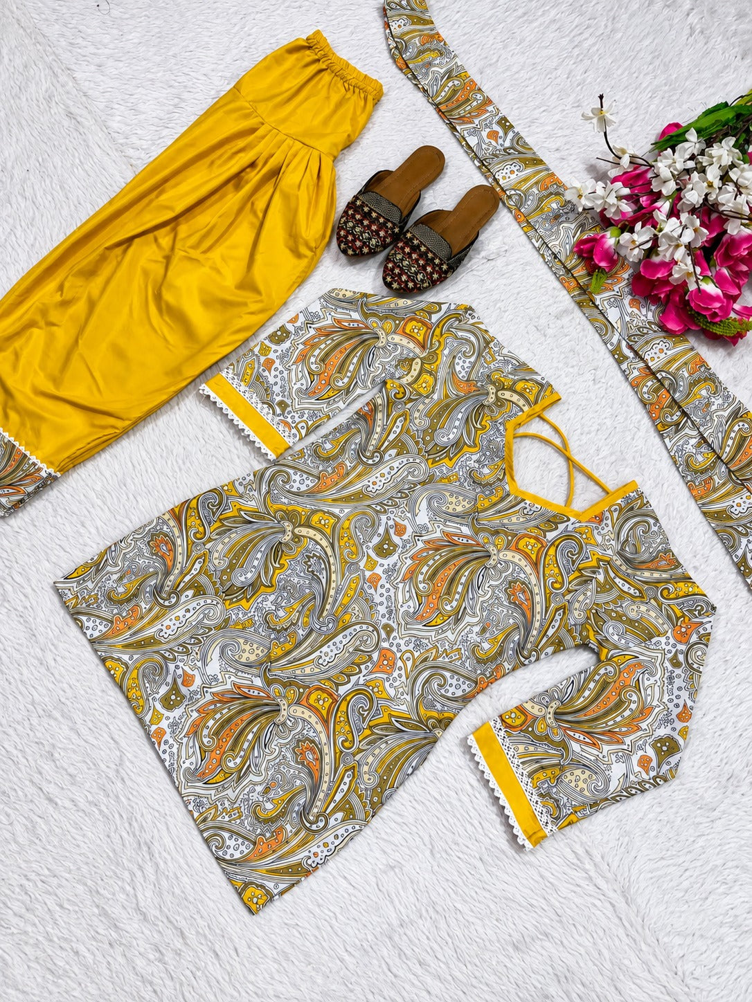 Diya Pure Khadi Cotton Embroidered Kurta Palazzo Set
