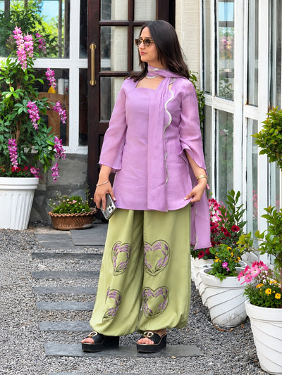 Mila Lavender Mal Chanderi Cotton Embroidered Balloon Pant Kruta set