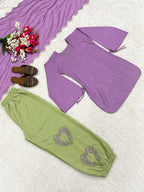 Mila Lavender Mal Chanderi Cotton Embroidered Balloon Pant Kruta set