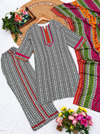 Vera Black & White Chinnon Silk Digital Print Farshi Salwar Suit Set