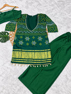 Meher Emerald Green Heavy Georgette 3-Piece Co-ord Set with Chinon Pant