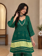 Meher Emerald Green Heavy Georgette 3-Piece Co-ord Set with Chinon Pant