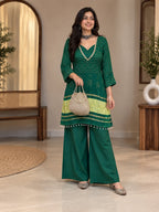 Meher Emerald Green Heavy Georgette 3-Piece Co-ord Set with Chinon Pant
