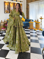Richa Olive Green Tabby Organza Digital Print Palazzo Suit Set