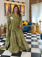 Richa Olive Green Tabby Organza Digital Print Palazzo Suit Set