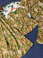 Richa Olive Green Tabby Organza Digital Print Palazzo Suit Set
